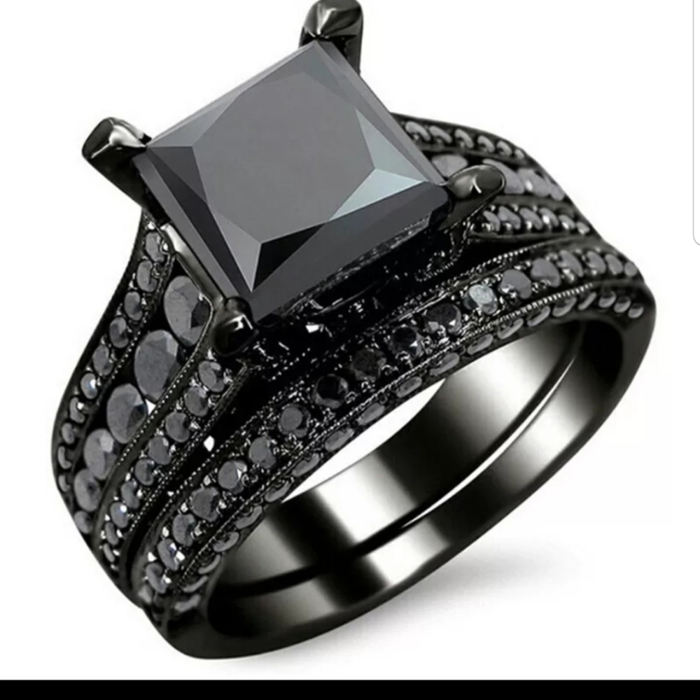 *NEW💍 18K BLACK SAPPHIRE STERLING SILVER R…